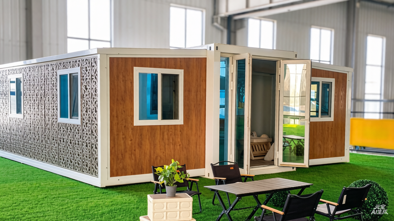 Showroom display — white frame with wood-grain panels