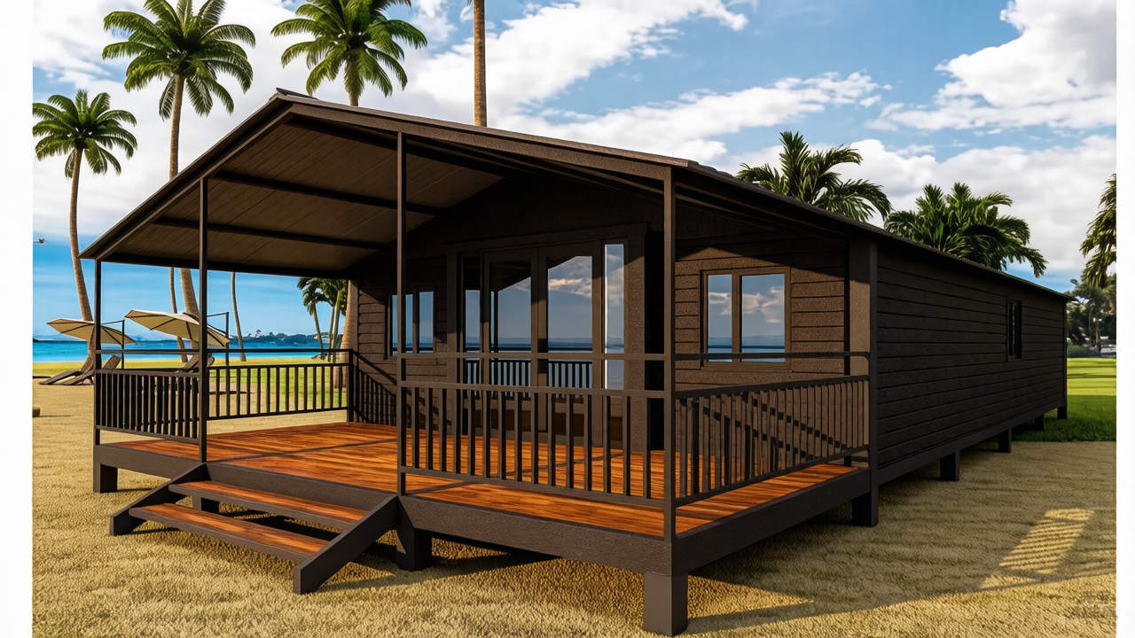 Beachside prefab home with deck